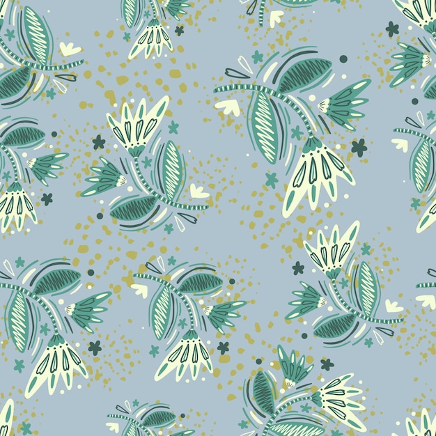 Seamless pattern with flowers and leaves Abstract floral wallpaper Folk style Naive art Design for fabric textile print surface wrapping cover greeting card Vector illustration