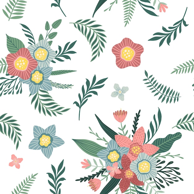 Seamless pattern with flowers and leaves creative floral texture great for fabric textile vector illustration