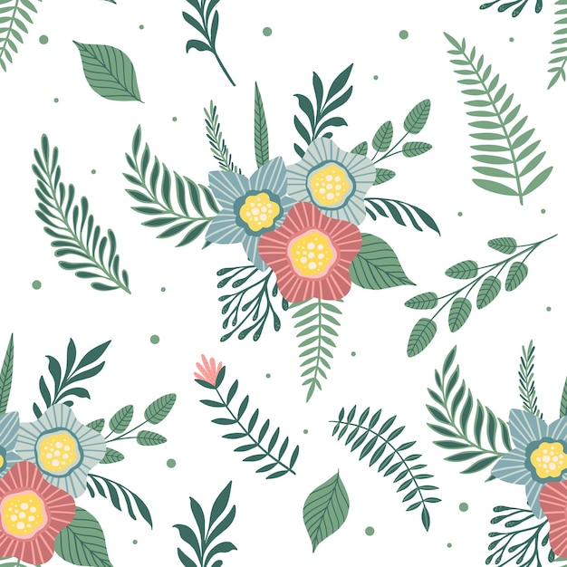 Seamless pattern with flowers and leaves Creative floral texture Great for fabric textile Vector Illustration