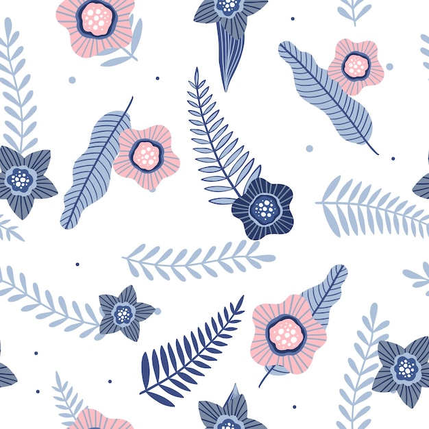 Seamless pattern with flowers and leaves creative floral texture great for fabric textile vector illustration