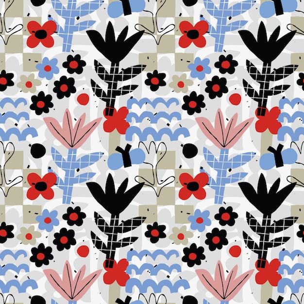 A seamless pattern with flowers and leaves in modern stile