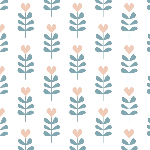 Seamless pattern with flowers and leaves in pastel colors