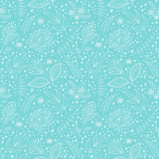 Vector seamless pattern with flowers and leaves.