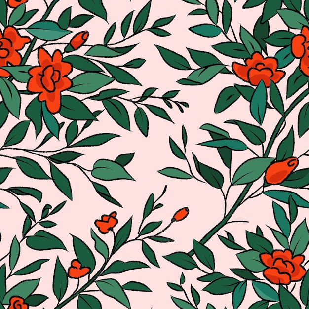 Seamless pattern with flowers and leaves