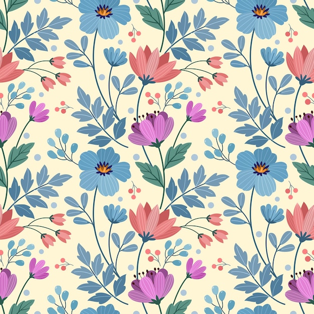 seamless pattern with flowers and leaves