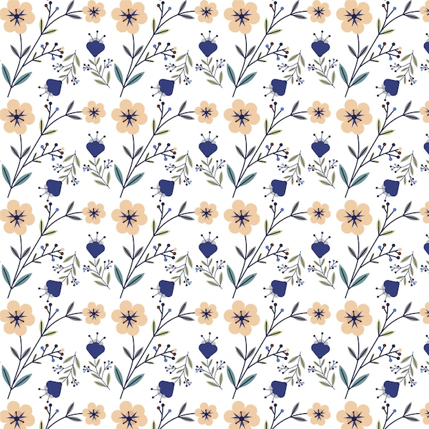 A seamless pattern with flowers and leaves.