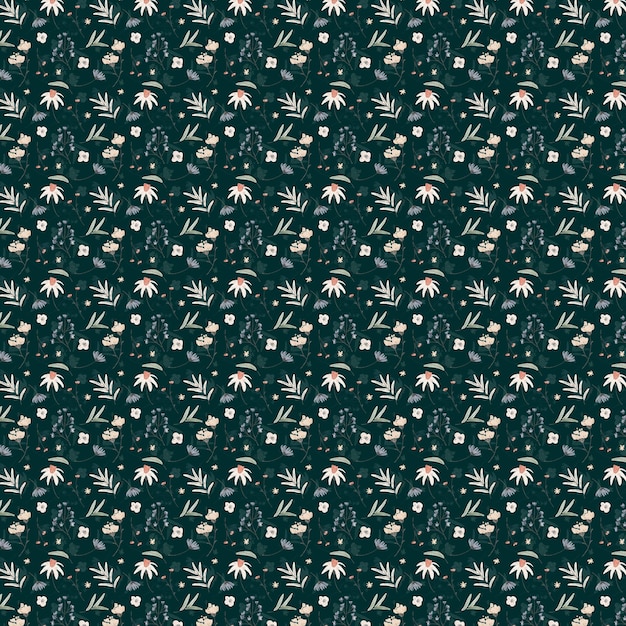 A seamless pattern with flowers and leaves.
