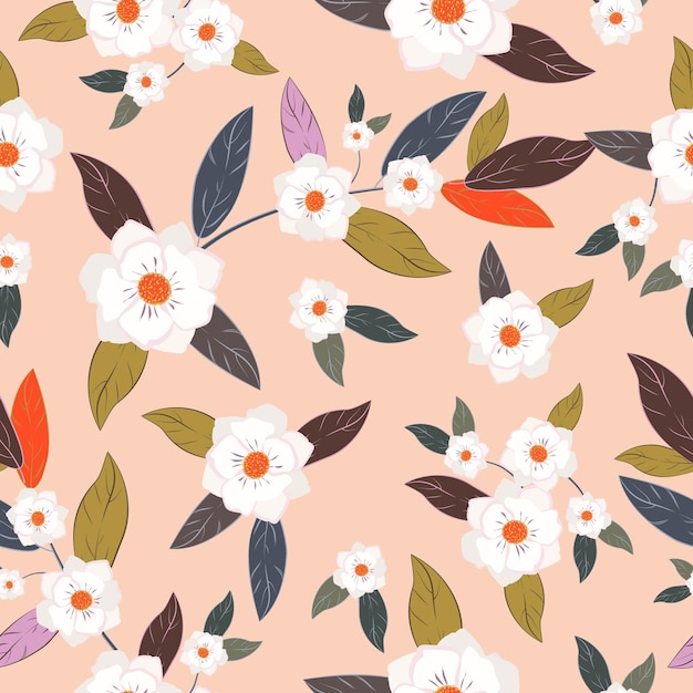 Vector a seamless pattern with flowers and leaves.