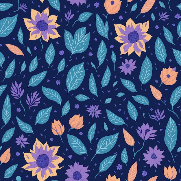 A seamless pattern with flowers and leaves.