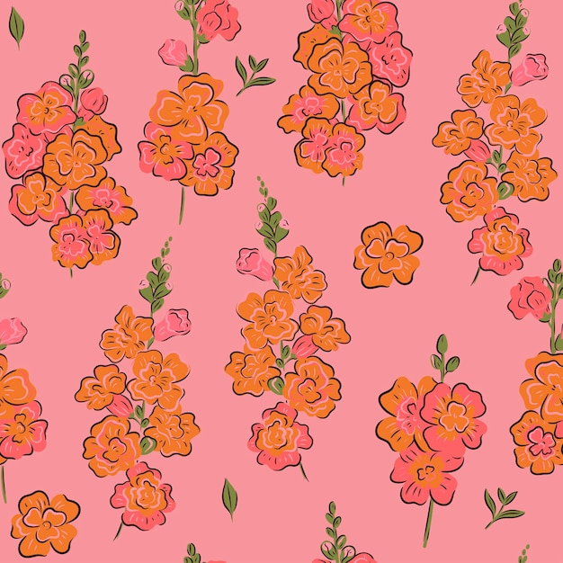 Seamless pattern with flowers in pink and coral tones Vector graphics