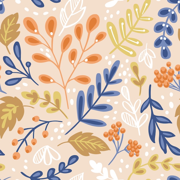 seamless pattern with flowers and plants.