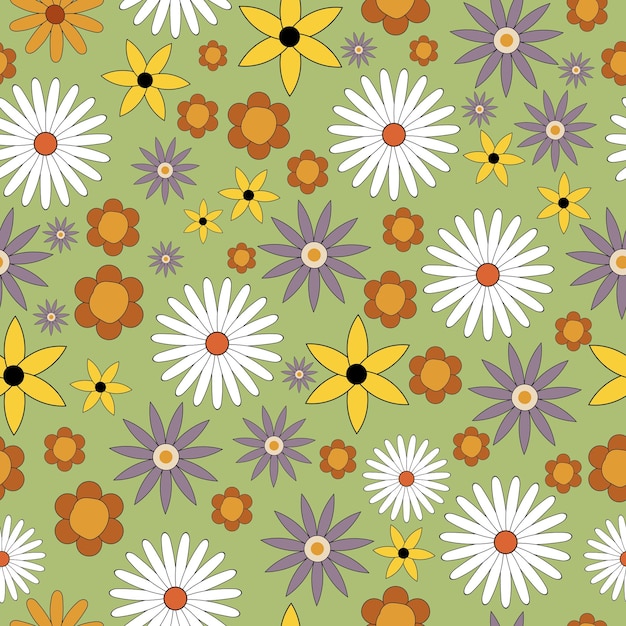 Seamless pattern with flowers. retro pattern in 70s style. vector.