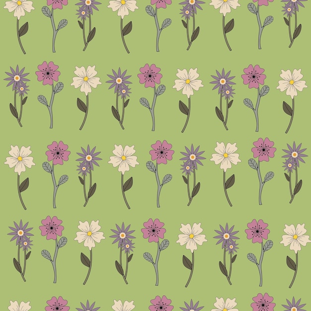 Seamless pattern with flowers. Retro pattern in 70s style. Vector.