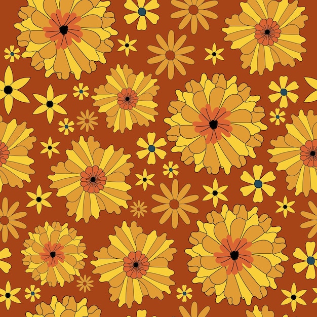 Seamless pattern with flowers. retro pattern in 70s style. vector.