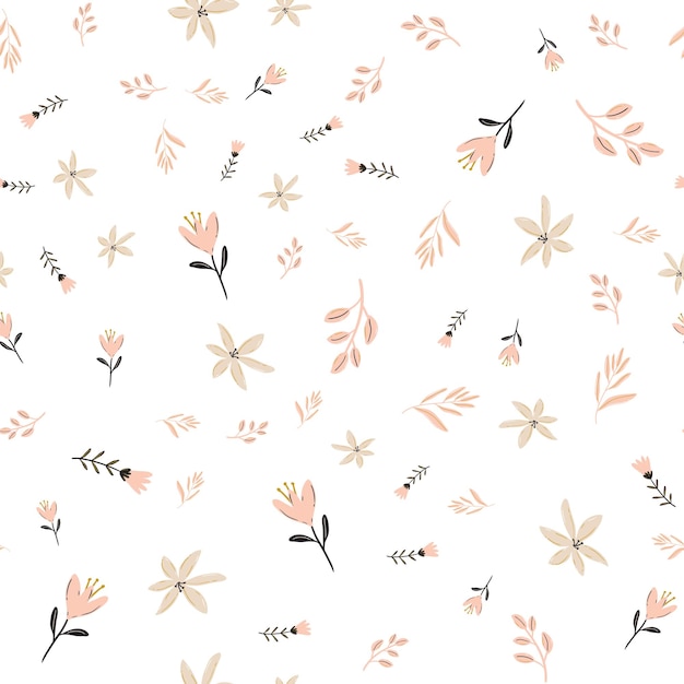 Seamless pattern with flowers. vector pattern. flat style. small flowers, leaves, herbs.