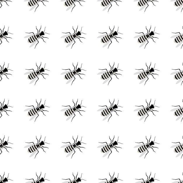 Бесшовный рисунок с летающими пчелами Векторный мультфильм о черных и желтых пчелах