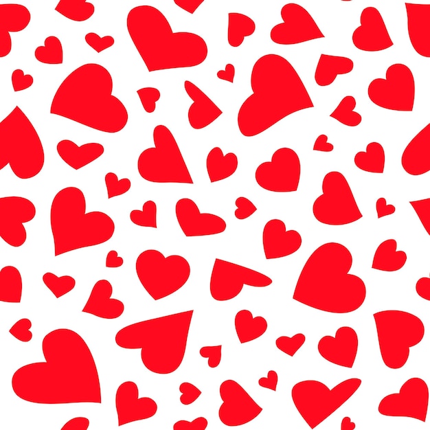 Seamless pattern with flying red hearts on a white background