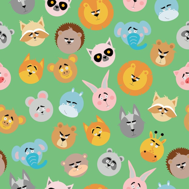 Vector seamless pattern with forest animals animal faces