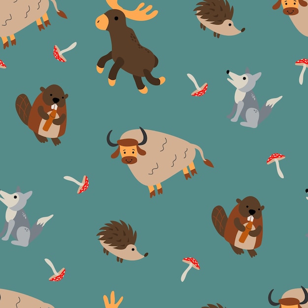 Seamless pattern with forest animals Design for fabric textile wallpaper packaging