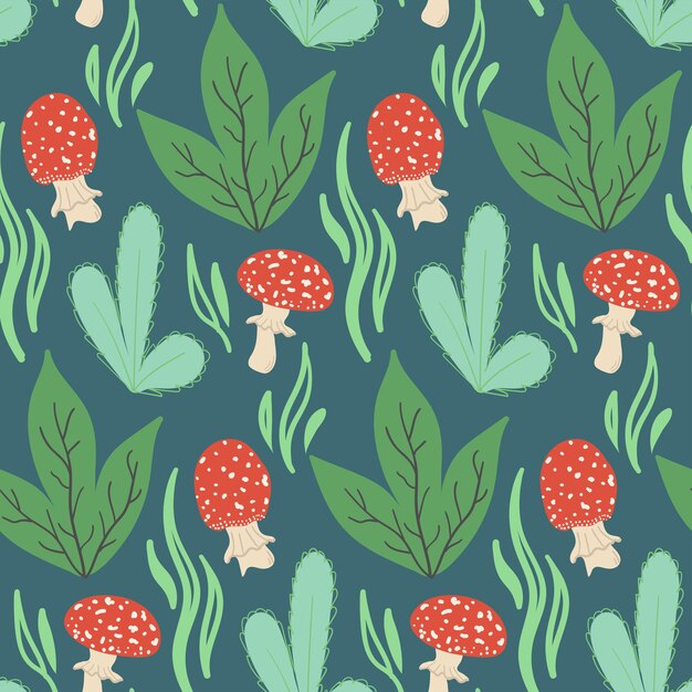 Seamless pattern with forest plant elements