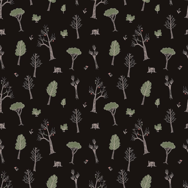 Seamless pattern with forest trees and bushes