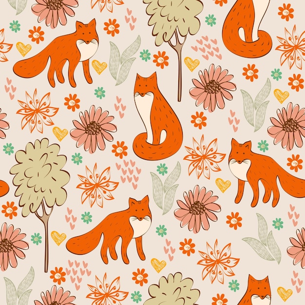 Seamless pattern with foxes