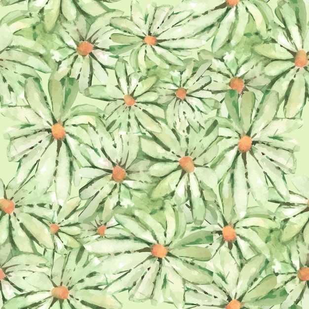녹색 배경에 데이지 디자인 손으로 그린 그림의 프레임과 원활한 패턴