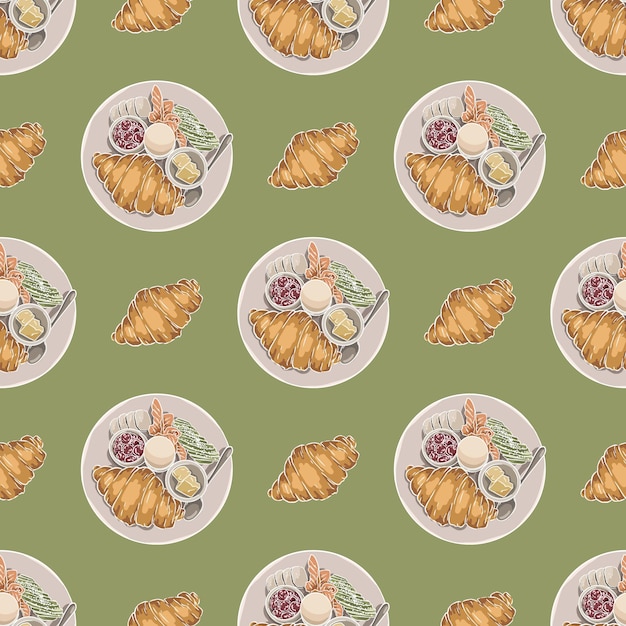 Seamless pattern with french breakfast and croissants