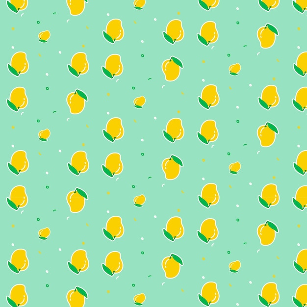 Seamless pattern with fresh bright exotic whole and sliced mango