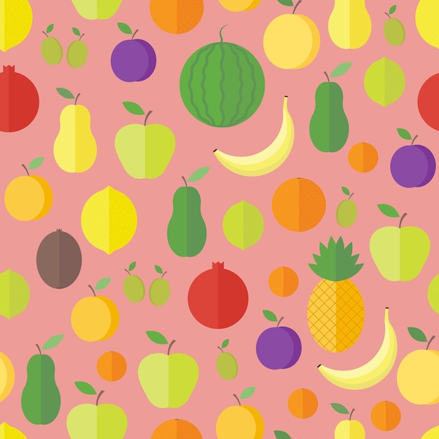 Seamless pattern with fresh fruits and berries Vector background