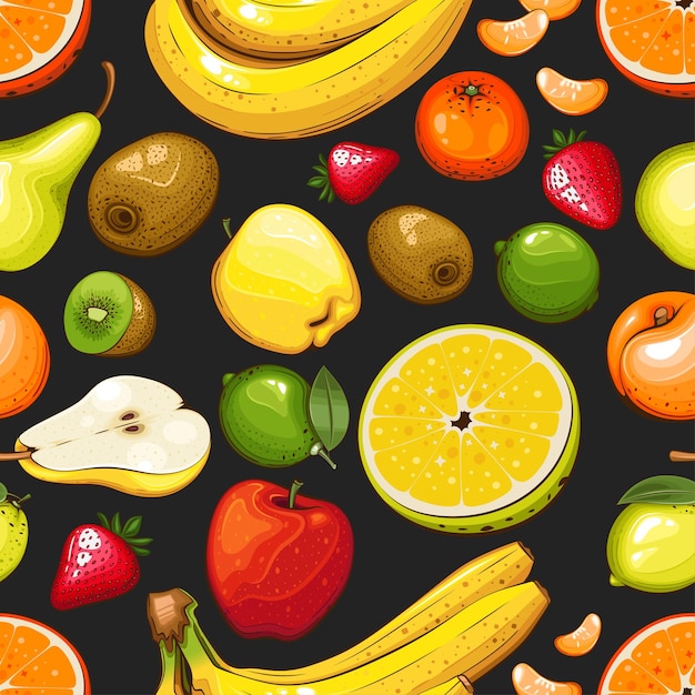 Vector seamless pattern with fresh fruits seamless pattern with citruses food pattern fruits background