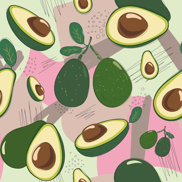 Seamless pattern with fresh green avocado