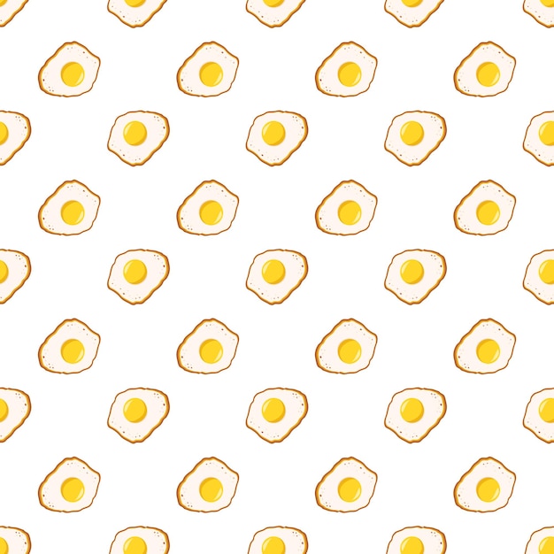 Seamless pattern with fried eggs with yellow yolk. Print of breakfast food. Vector flat illustration