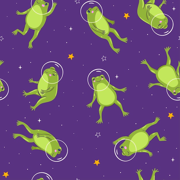 Бесшовный рисунок с лягушками в космосе Векторная графика