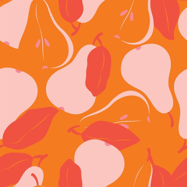 Seamless pattern with fruit shapes Pears in vibrant pink and red Colorful vector illustration