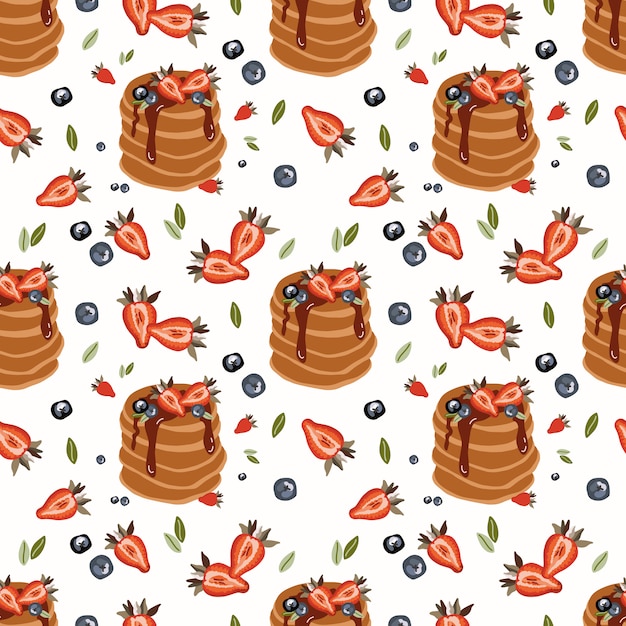 Seamless pattern with fruits and pancake.