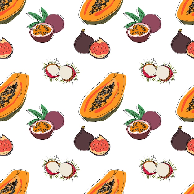 Seamless pattern with fruits vector hand drawn illustration eps