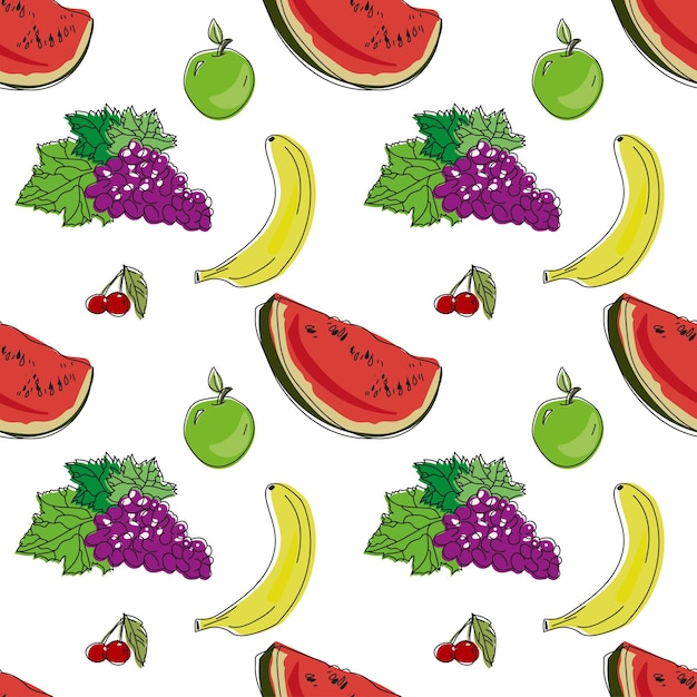 Бесшовный узор с фруктами Векторная ручная иллюстрация EPS