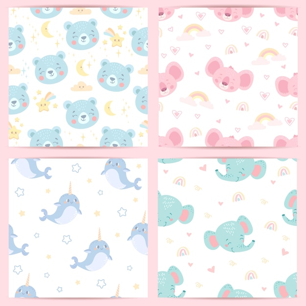 seamless pattern with funny animals for babies. vector illustration in pastel colors