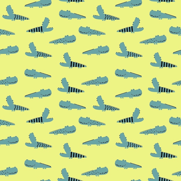 Seamless pattern with funny crocodiles childish background vector cute animal background