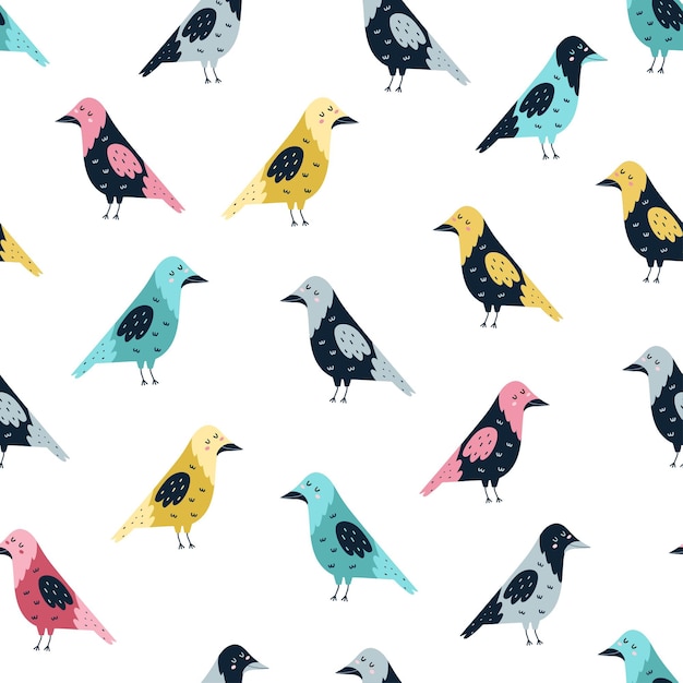 Seamless pattern with funny crows illustration