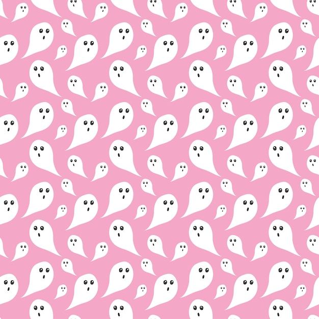 Vector seamless pattern with funny ghosts on a pink background