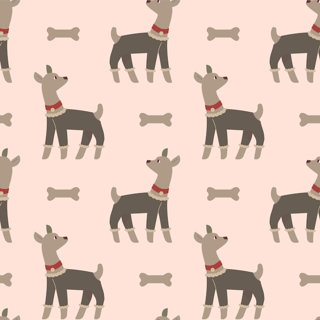 Vector seamless pattern with funny little dogs in overalls.