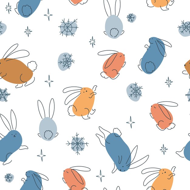 面白いウサギのシームレスパターン 動物プリント ペット 祭りの装飾 シンプルな要素のパターン ベクトルイラスト