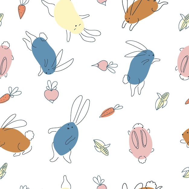 Seamless pattern with funny rabbits Animal print Pets Festive decor A pattern of simple elements Vector illustration