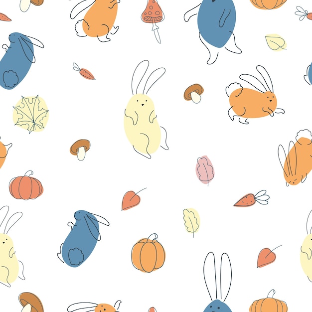 Seamless pattern with funny rabbits Animal print Pets Festive decor A pattern of simple elements Vector illustration