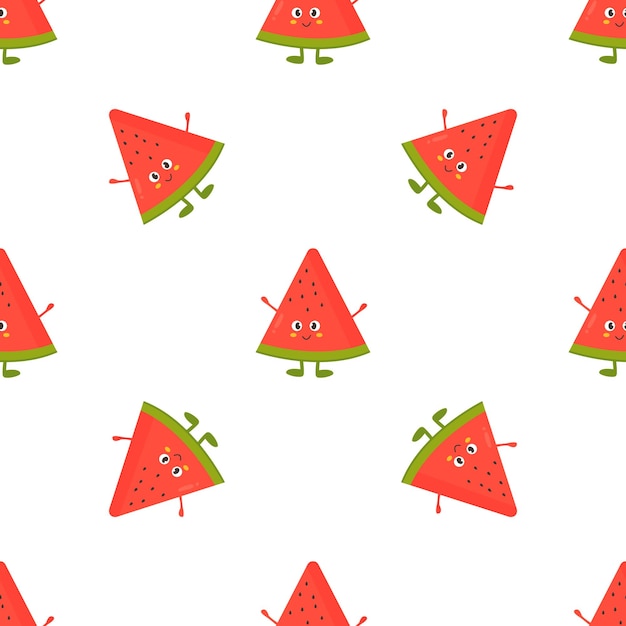 Seamless pattern with funny watermelons Vector illustration for kitchen decoration product design food wrapping