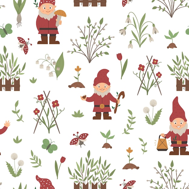 Vector seamless pattern with garden gnomes