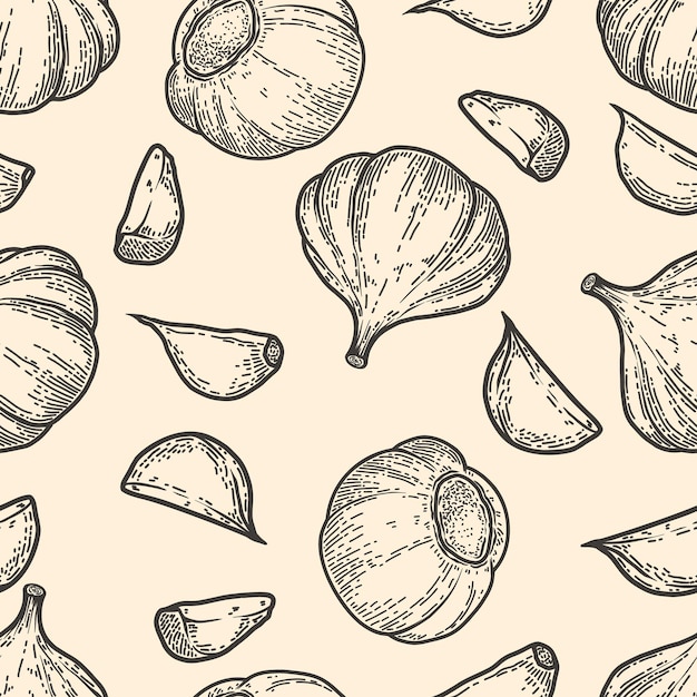 Vector seamless pattern with garlic illustrations design element for poster card banner menu flyer vector illustration