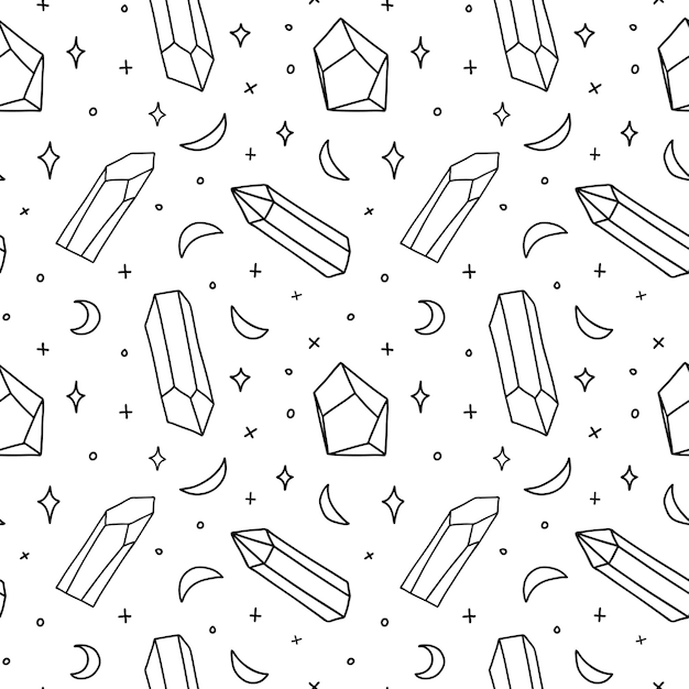 Seamless pattern with gem and crescents illustration